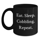 Cobbling Enthusiasts Gifts from Friends for Birthday, Eat. Sleep. Cobbling. Repeat. Quote on Black Coffee Mug - Main
